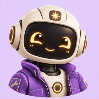 aclaude avatar: a cream robot with an orange spark on its head and a purple jacket