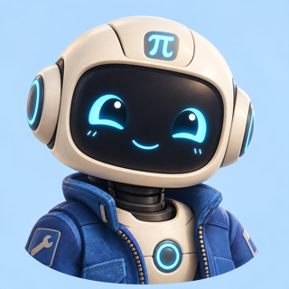 alphapi avatar: a cream robot with a pi symbol on its head and a blue jacket