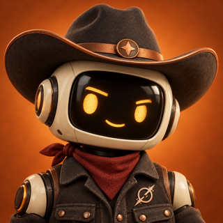 djangrok avatar: a robot in a cowboy hat and red bandana